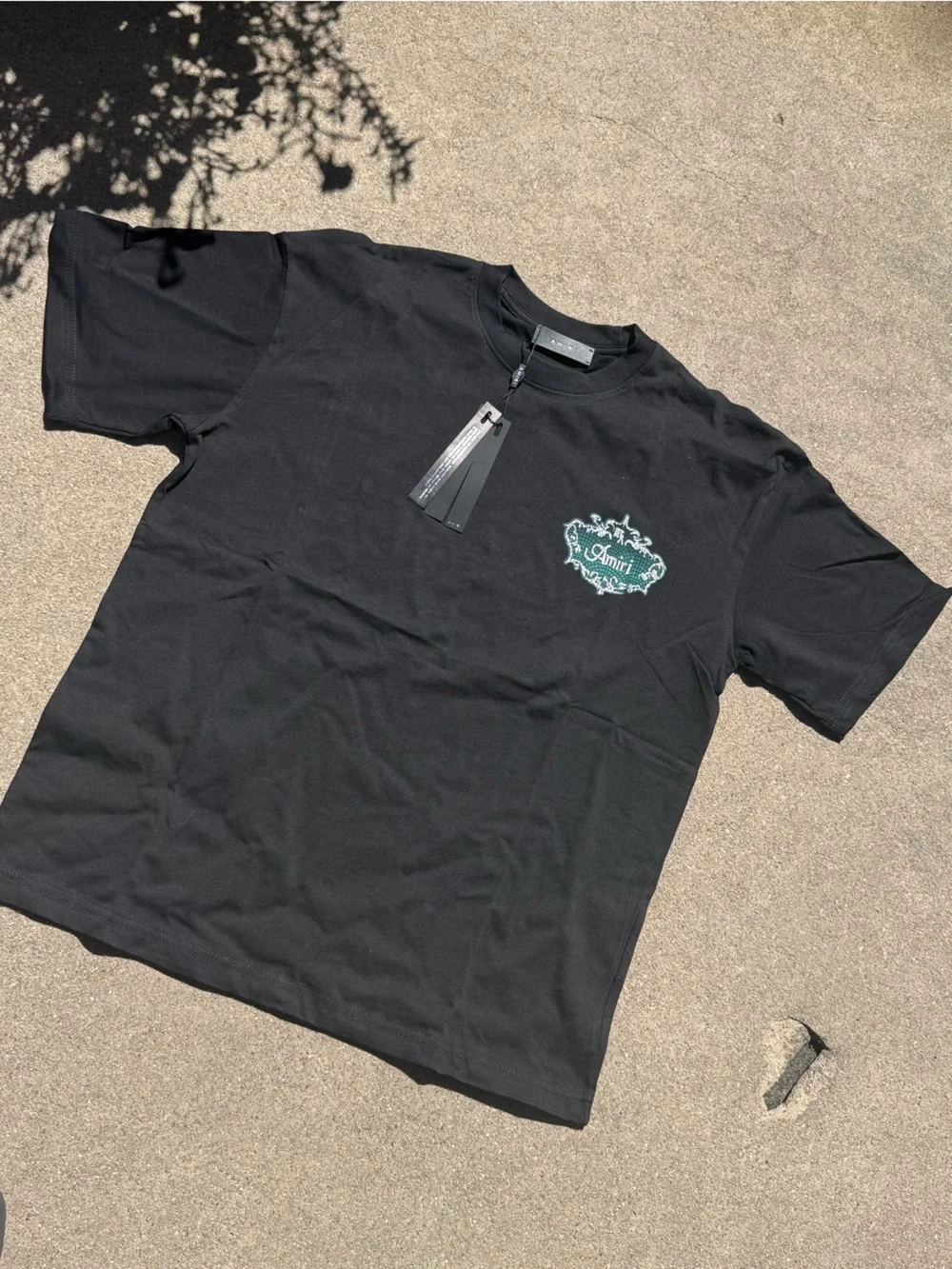 AMIRI Black T‑Shirt with Teal Crest Logo